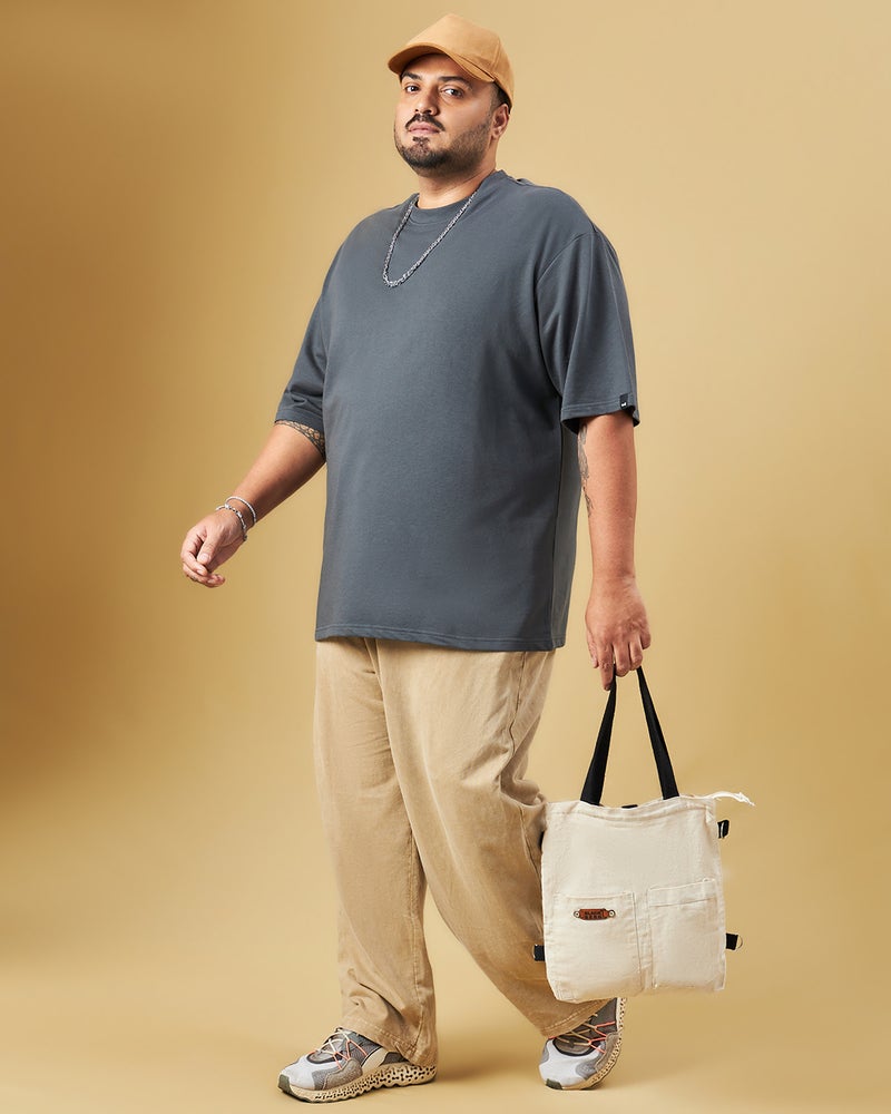 bewakoof Men's Grey Oversized Plus Size T-shirt - Image 4